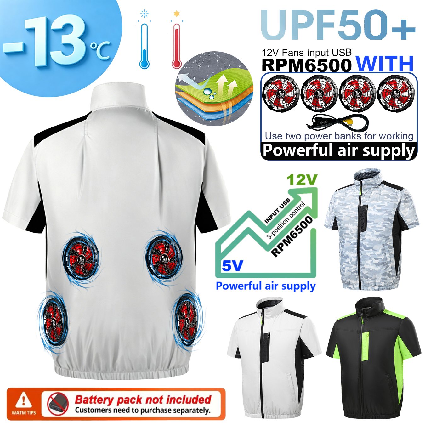 Outdoor Sport Windbreaker - Gilet rinfrescante estivo con 4 ventole